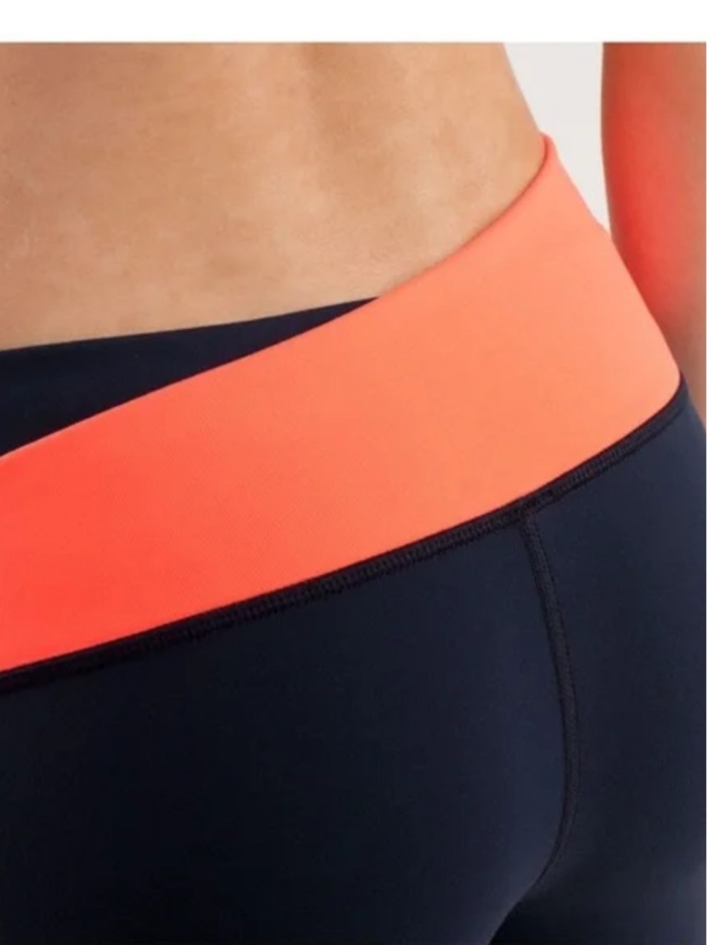 Lululemon Astro cropped Navy Leggings with Coral striped Foldover Waistband - Picture 4 of 10